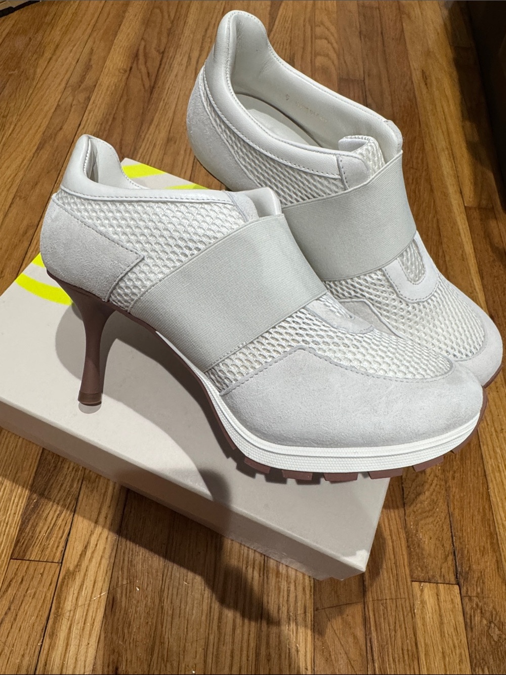 Sneex Slip-On White Stretch Panel Heels